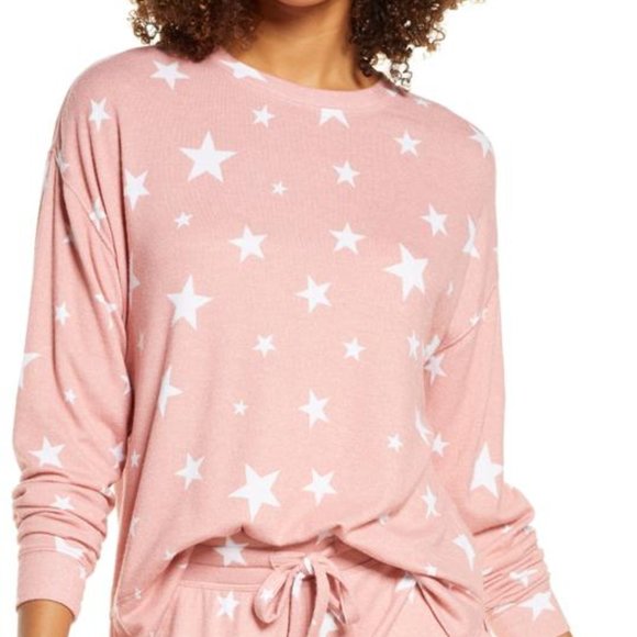 bp Tops - BP Long Sleeve Lounge Top Pink Star Print